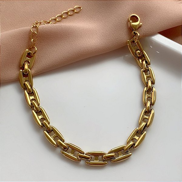 PULSEIRA CORRENTE RETANGULAR DOURADO AÇO 316L⭐️