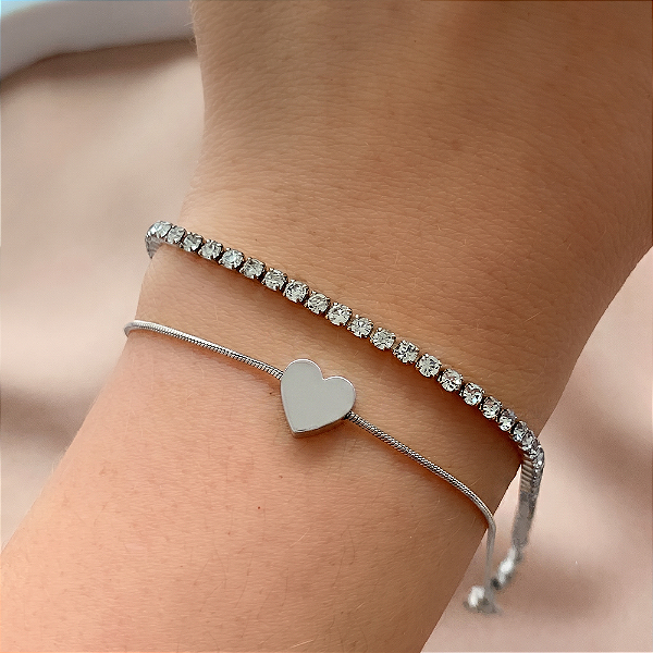 PULSEIRA DUPLA RIVIERA E CORAÇÃO AÇO 316L⭐️