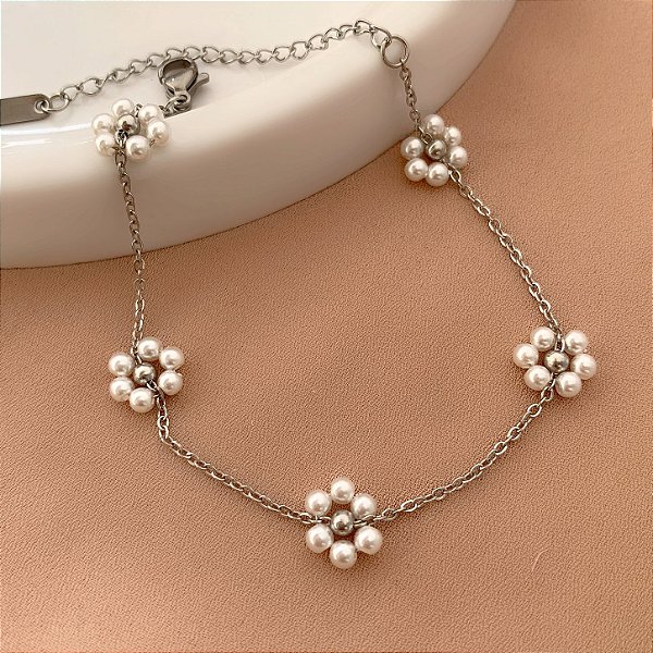 PULSEIRA FLORZINHA DE PÉROLAS AÇO 316L⭐️