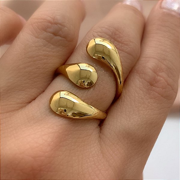 ANEL REGULÁVEL 3 GOTAS DOURADO AÇO 316L⭐️