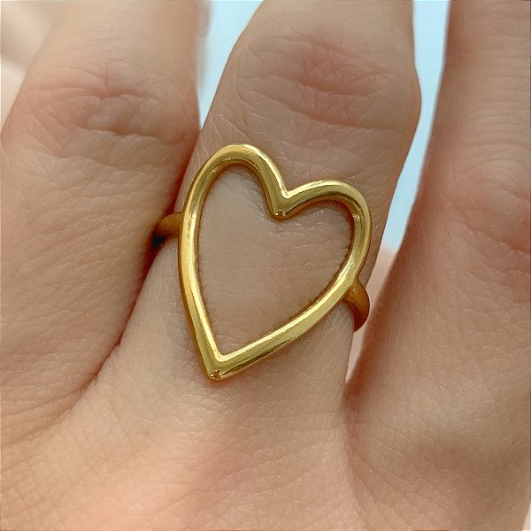 ANEL REGULÁVEL CORAÇÃO FIO VAZADO DOURADO AÇO 316L⭐️