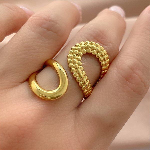 ANEL REGULÁVEL GOTAS VAZADAS 2 TEXTURAS DOURADO AÇO 316L⭐️