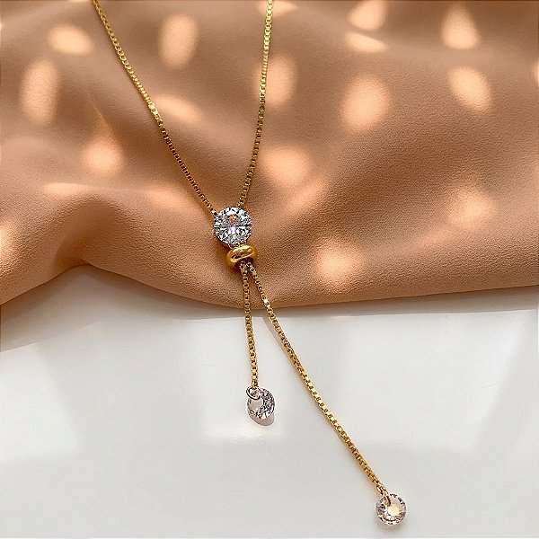 COLAR GRAVATINHA PEDRA REDONDA ZIRCÔNIA DOURADO AÇO 316L⭐️