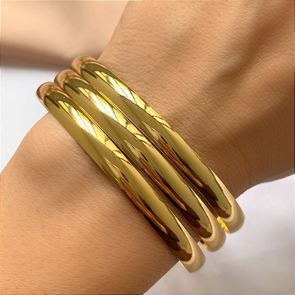 PULSEIRA KIT 3 AROS LISOS DOURADO AÇO 316L⭐️
