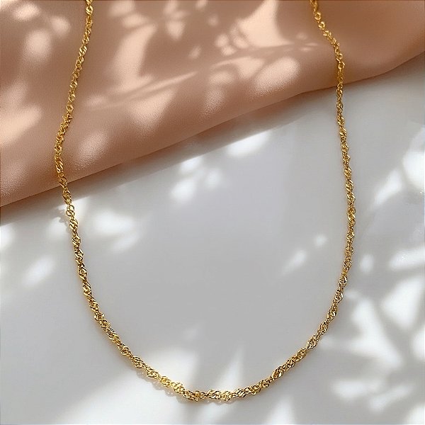 COLAR MALHA SINGAPURA DOURADO AÇO 316L⭐️