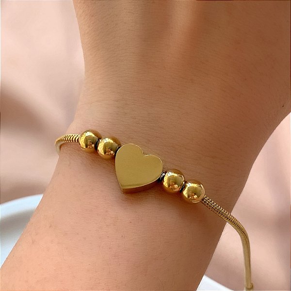 PULSEIRA CORRENTE BOLEADA CORAÇÃO LISO P DOURADO AÇO 316L⭐️