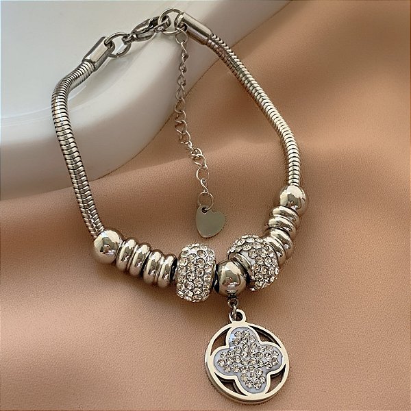 PULSEIRA BERLOQUES TREVO ZIRCÔNIAS AÇO 316L⭐️