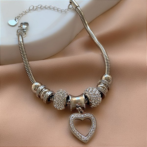 PULSEIRA BERLOQUES CORAÇÃO VAZADO ZIRCÔNIAS AÇO 316L⭐️