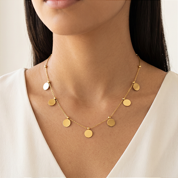 COLAR MEDALINHAS REDONDAS DOURADO AÇO 316L⭐️