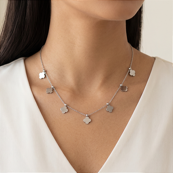 COLAR CORRENTE BOLINHA MEDALINHAS TREVO AÇO 316L⭐️