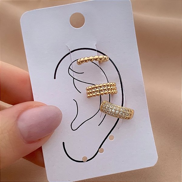 KIT DE PIERCINGS FAKES BOLINHAS DOURADO BIJU