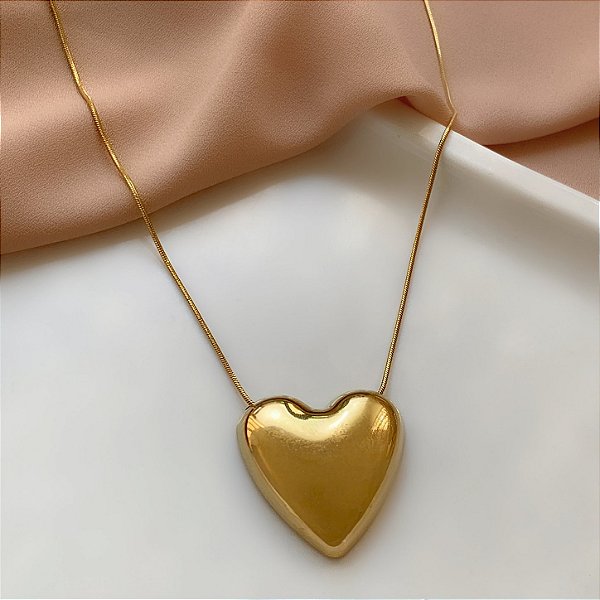 COLAR CORAÇÃO GG BOLEADO DOURADO AÇO 316L⭐️