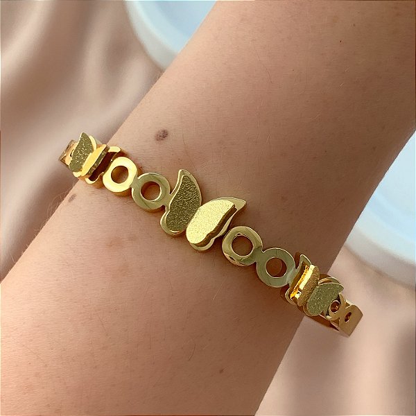 PULSEIRA/BRACELETE BORBOLETAS TEXTURIZADAS DOURADO AÇO 316L⭐️