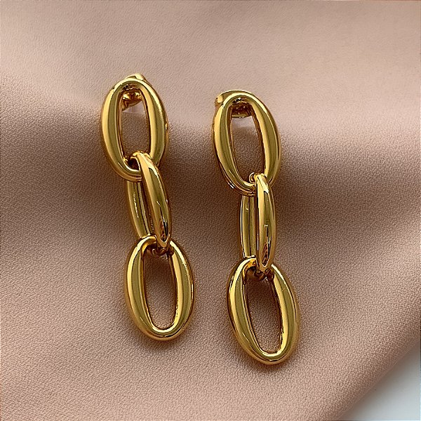 BRINCO ELOS OVAIS PENDURADAS DOURADO AÇO 316L⭐️