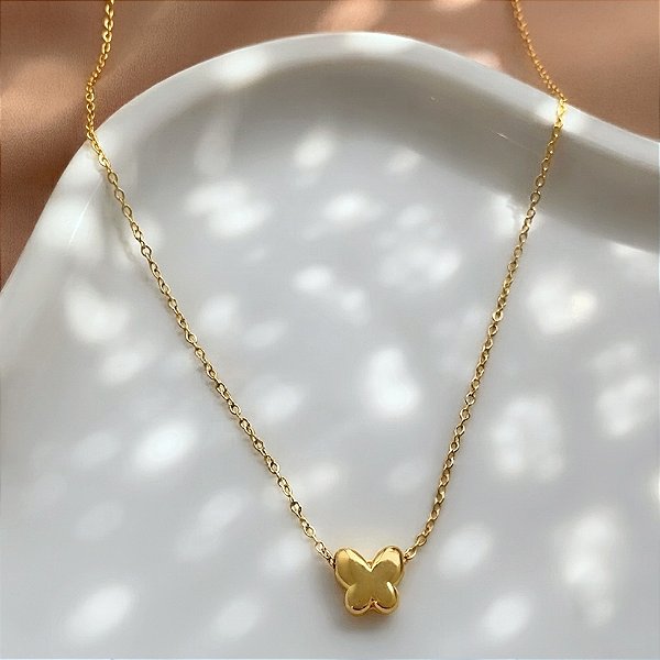 COLAR MINI BORBOLETA DOURADO AÇO 316L⭐️