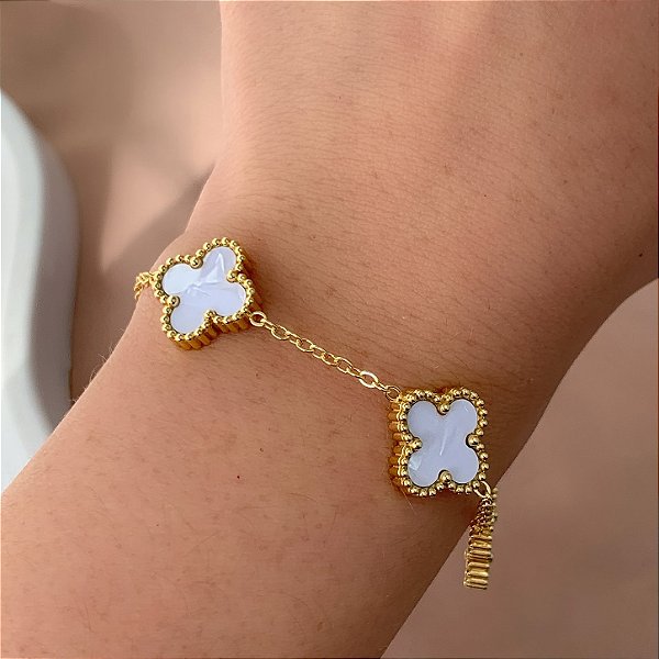 PULSEIRA TREVOS RESINADOS DOURADO AÇO 316L⭐️