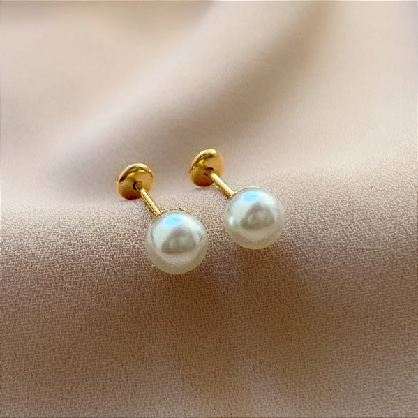 BRINCO PÉROLA M TARRAXA BABY FOLHEADO A OURO 18K⭐