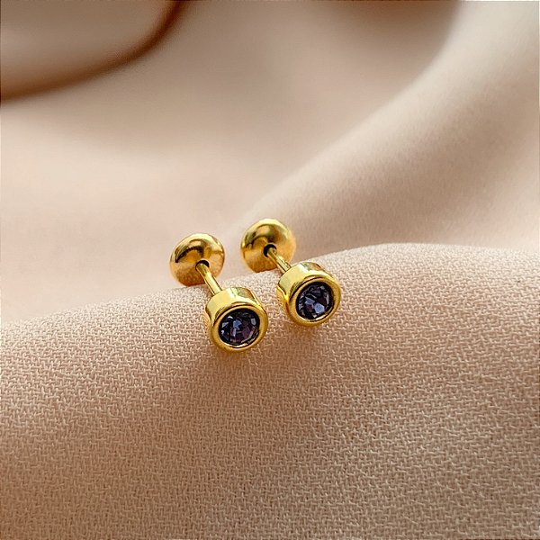 BRINCO PONTO DE LUZ LILÁS TARRAXA BABY FOLHEADO A OURO 18K⭐