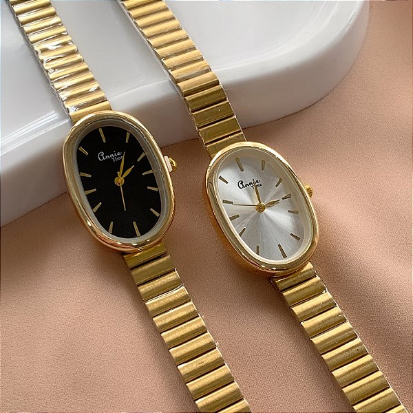 RELÓGIO MINIMALISTA OVAL DOURADO AÇO 316L⭐️