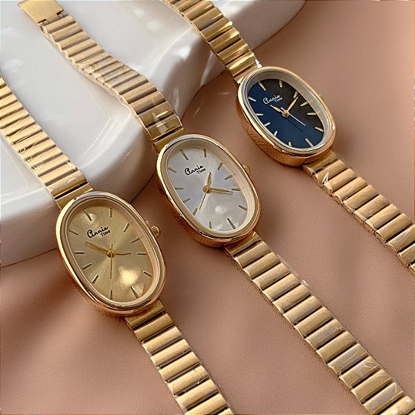 RELÓGIO MINIMALISTA OVAL DOURADO AÇO 316L⭐️