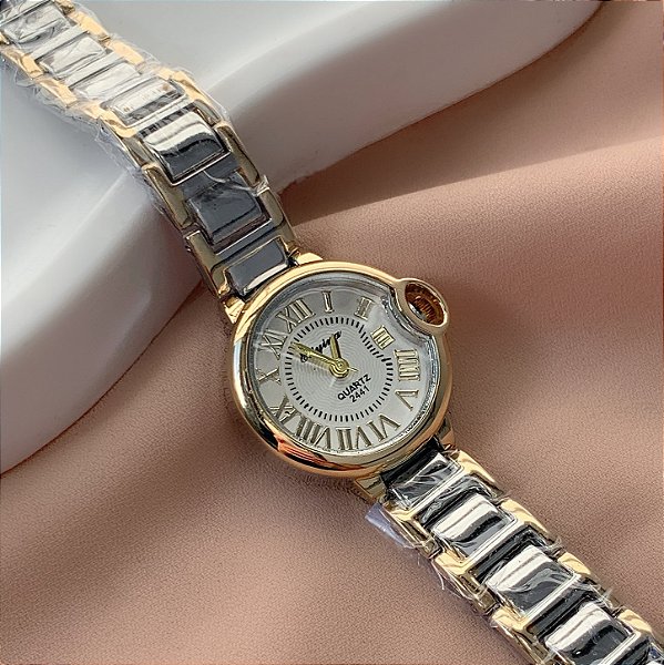 RELÓGIO FEMININO VINTAGE REDONDO BICOLOR BIJU PREMIUM