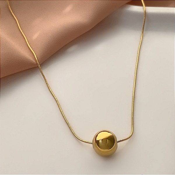 COLAR PINGENTE ESFERA CLÁSSICA LISA DOURADO AÇO 316L⭐️