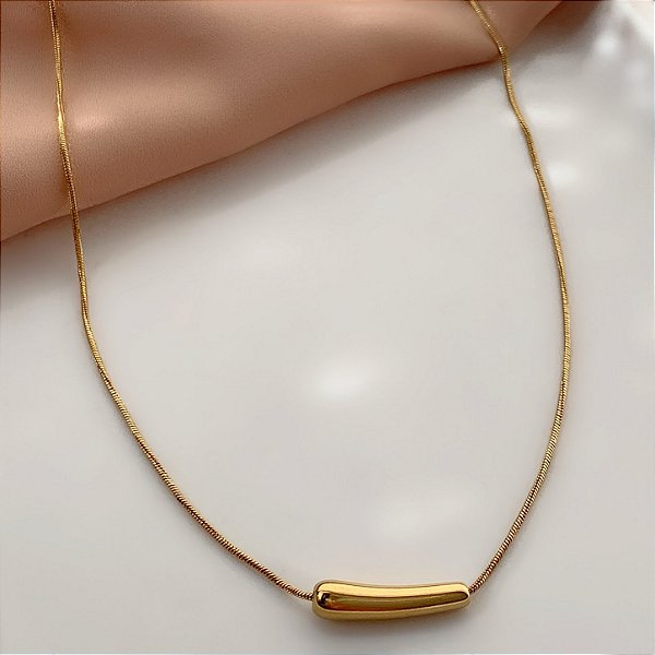 COLAR PINGENTE CANUTILHO ASSIMÉTRICO DOURADO AÇO 316L⭐️