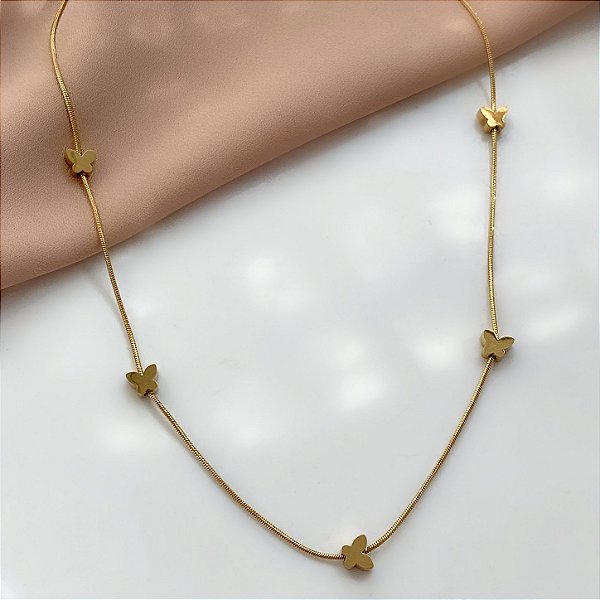 COLAR MINI BORBOLETAS LISOS DOURADO AÇO 316L⭐️