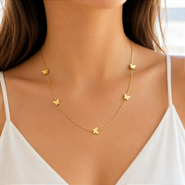 COLAR MINI BORBOLETAS LISOS DOURADO AÇO 316L⭐️
