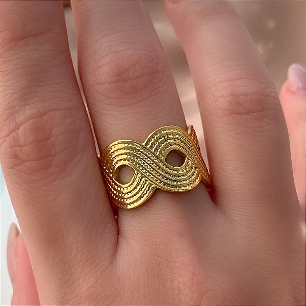 ANEL REGULÁVEL INFINITOS TEXTURIZADOS DOURADO AÇO 316L⭐️