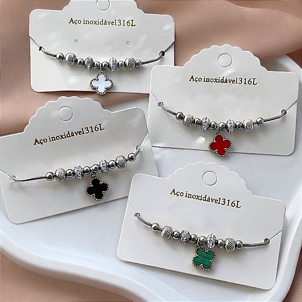 PULSEIRA ESTILO PANDORA TREVO RESINADO E ZIRCÔNIA AÇO 316L⭐️