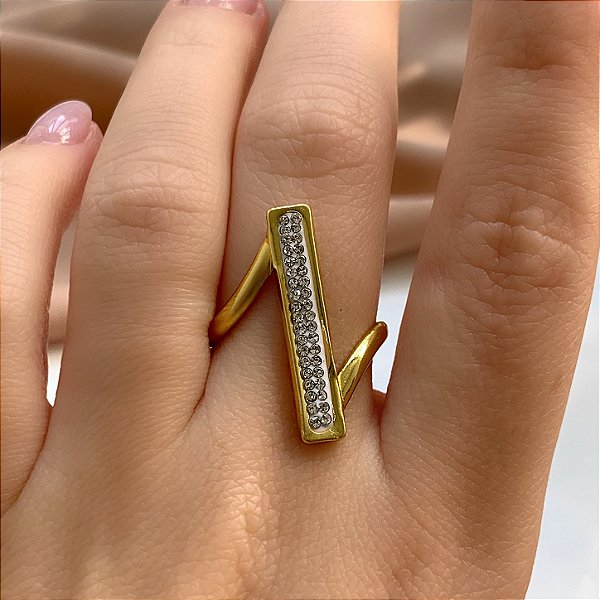 ANEL REGULÁVEL PALITO COM ZIRCÔNIA DOURADO AÇO 316L⭐️