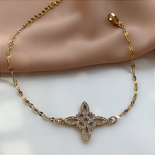 PULSEIRA PINGENTE TREVO ESTILIZADO DOURADO AÇO 316L⭐️