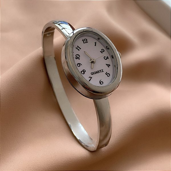 BRACELETE RELÓGIO OVAL MINIMALISTA PRATEADO AÇO 316L⭐️