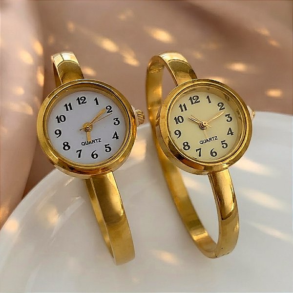 BRACELETE RELÓGIO REDONDO VINTAGE DOURADO AÇO 316L⭐️
