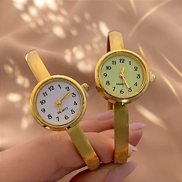 BRACELETE RELÓGIO REDONDO VINTAGE DOURADO AÇO 316L⭐️