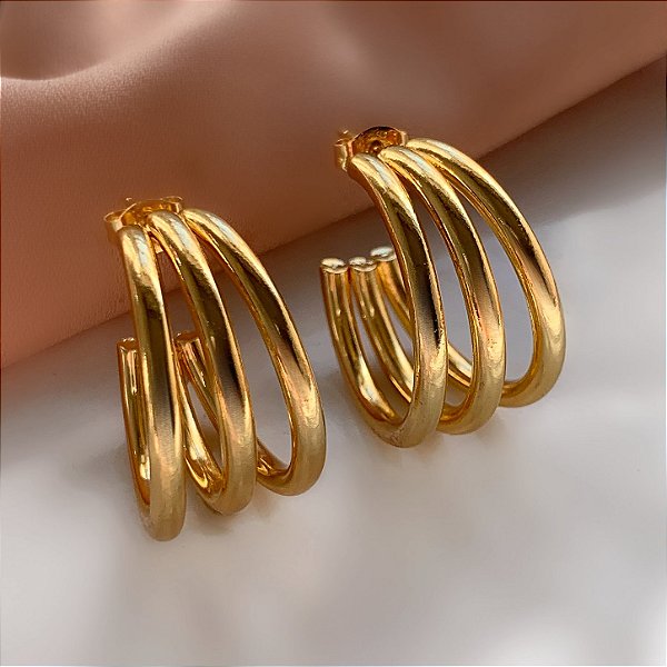 BRINCO ARGOLA 3 FIOS LISOS M DOURADO AÇO 316L⭐️