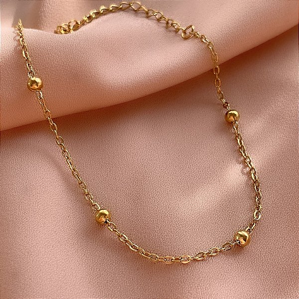 PULSEIRA CORRENTE BOLINHAS DOURADO AÇO 316L⭐️