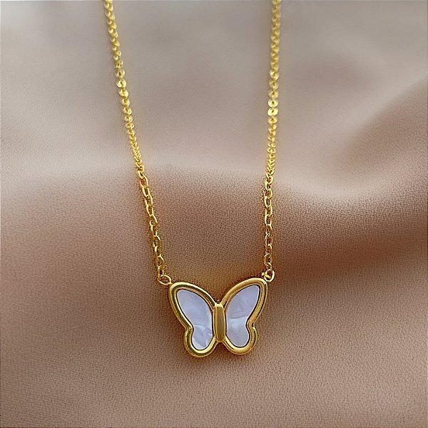 COLAR BORBOLETA COM MADREPÉROLA DOURADO AÇO 316L⭐️