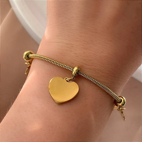 PULSEIRA CORRENTE RABO DE RATO COM CORAÇÕES LISOS DOURADO AÇO 316L⭐️