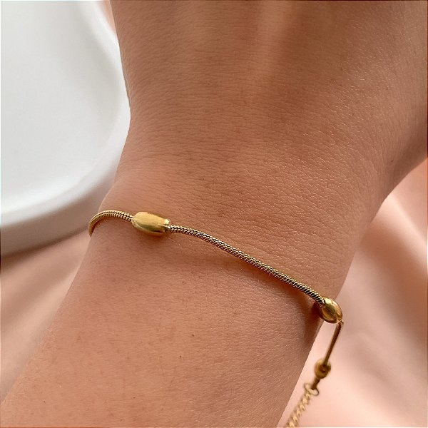PULSEIRA CORRENTE BOLINHAS OVAIS DOURADO AÇO 316L⭐️