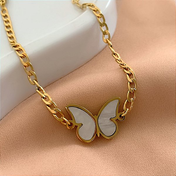PULSEIRA PINGENTE BORBOLETA ESMALTADA DOURADO AÇO 316L⭐️