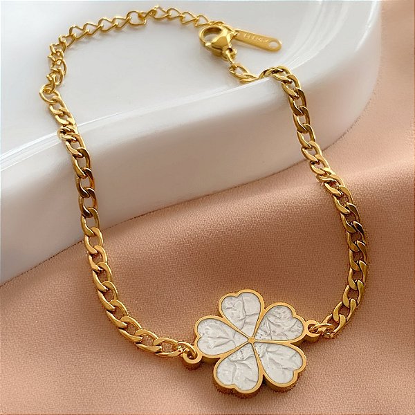 PULSEIRA PINGENTE FLOR ESMALTADA DOURADO AÇO 316L⭐️