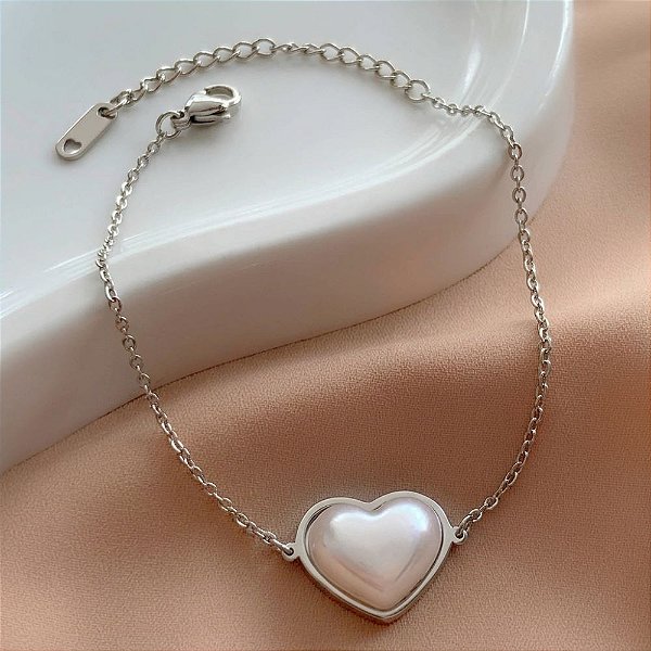 PULSEIRA PINGENTE CORAÇÃO EM PÉROLA AÇO 316L⭐️
