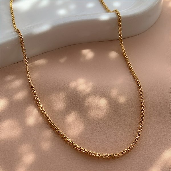 COLAR CORRENTE ELO PORTUGUÊS FINO DOURADO AÇO 316L⭐️