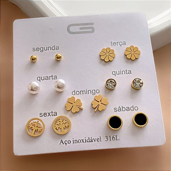 BRINCO KIT SEMANINHA BOLINHA RESINADA DOURADO AÇO 316L⭐️