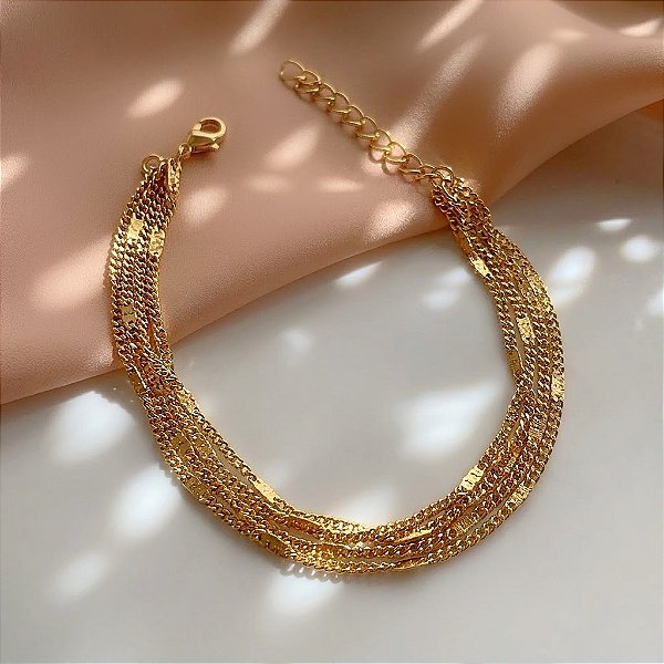 PULSEIRA CORRENTES TRACINHOS DOURADO AÇO 316L⭐️