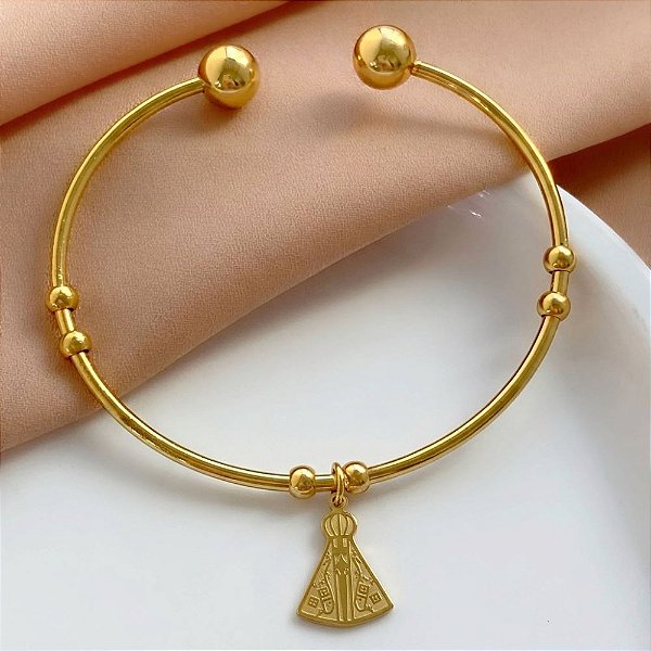 PULSEIRA/BRACELETE PINGENTE NOSSA SENHORA DOURADO AÇO 316L⭐️