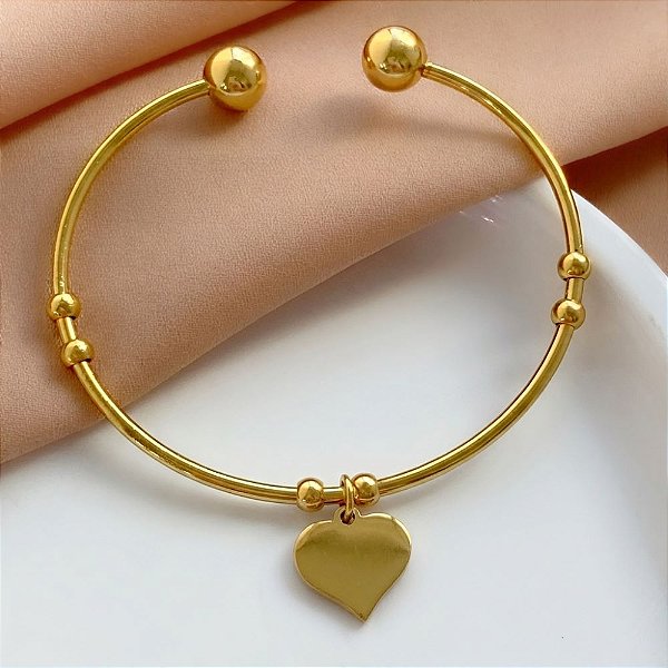 PULSEIRA/BRACELETE PINGENTE CORAÇÃO LISO DOURADO AÇO 316L⭐️