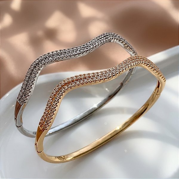 PULSEIRA FIO ONDULADO COM MINI ZIRCÔNIAS BIJU